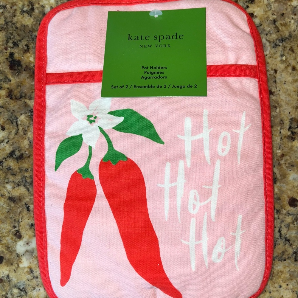 Kate Spade Pink and Red Chili Pepper Pot Holders (2) NWT